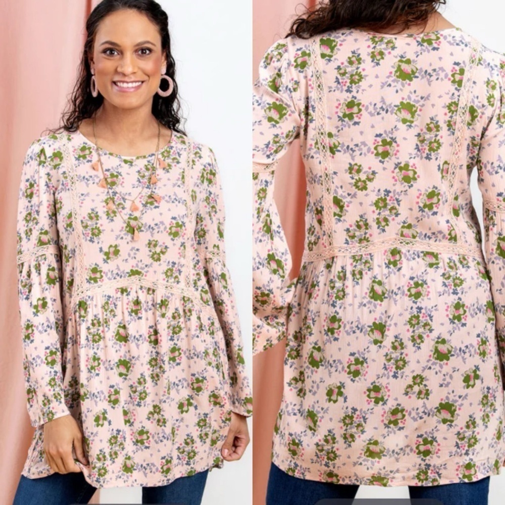 Matilda Jane Like a lady floral long sleeve pink longline tunic large NWT